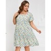 Clearlove Plus Size Dress Women's Plus Size Floral V-Neck Dress Short Sleeve Knee Length A-line Mini Dresses - 4 of 4