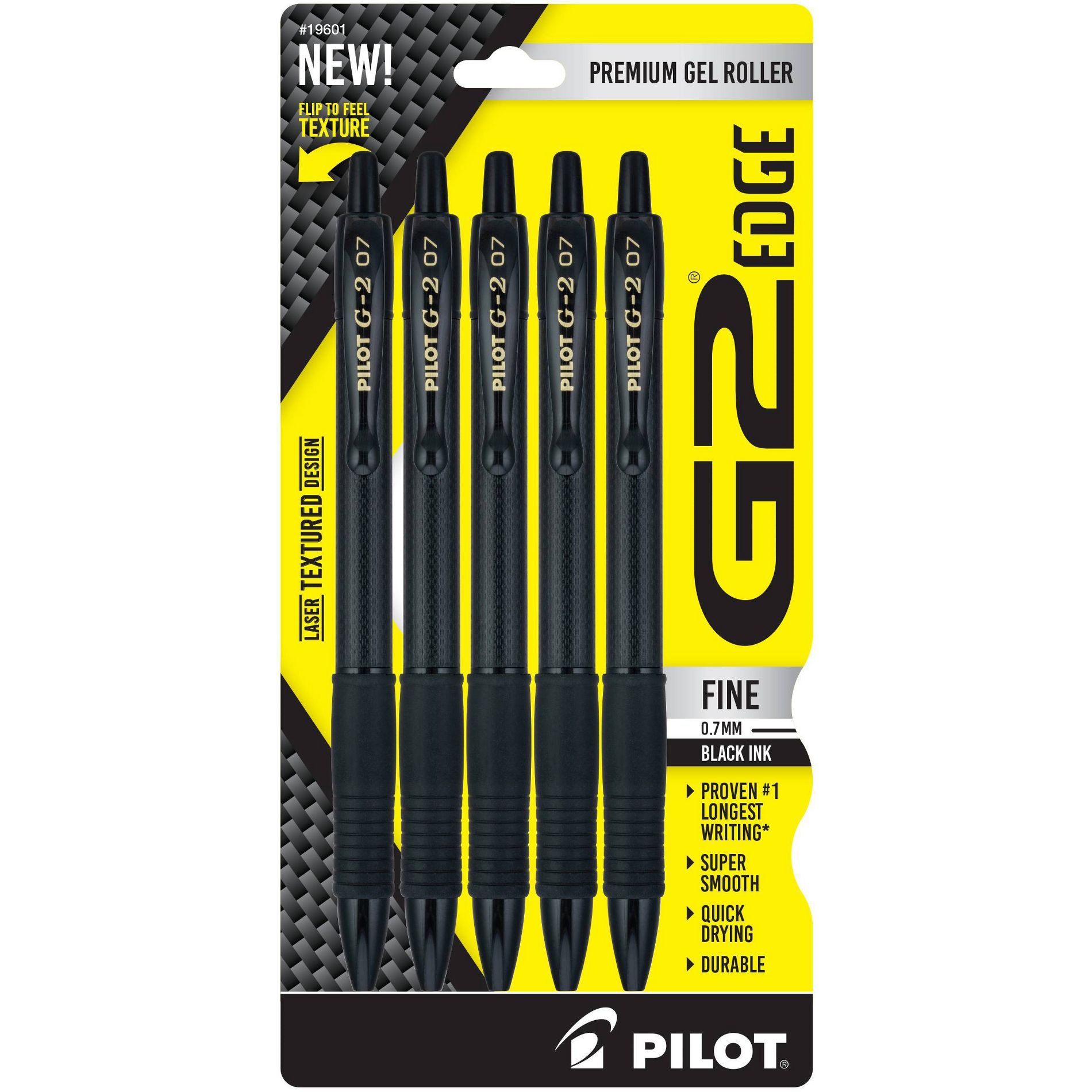 Pilot 5pk G2 Edge Gel Pens Fine Point 0.7mm Black Ink