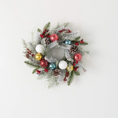 Sullivans Artificial Shiny Ball Frosted Mini Christmas Wreath  Multicolor  Indoor Christmas DÃƒÂ©cor