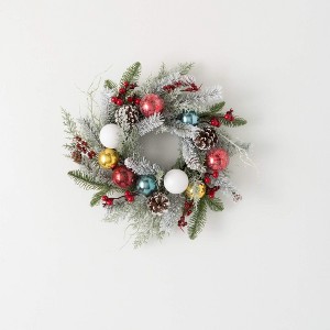 Sullivans Artificial Shiny Ball Frosted Mini Christmas Wreath  Multicolor  Indoor Christmas DÃƒÂ©cor - 1 of 3