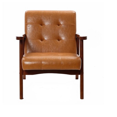 Mid-Century Modern Brown Faux Leather Accent Chair
