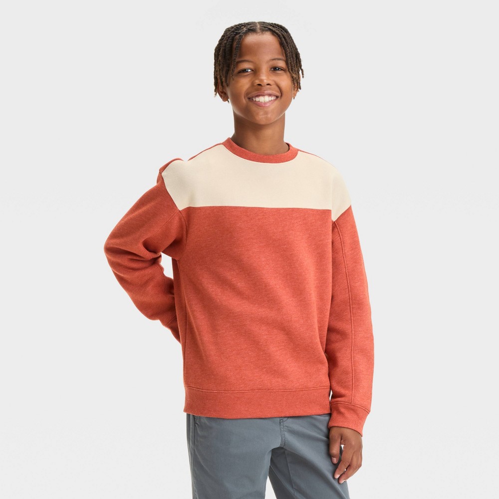 Boys' Fleece Crewneck Pullover Sweatshirt - Cat & Jack™ Dark Orange 6/7 S
