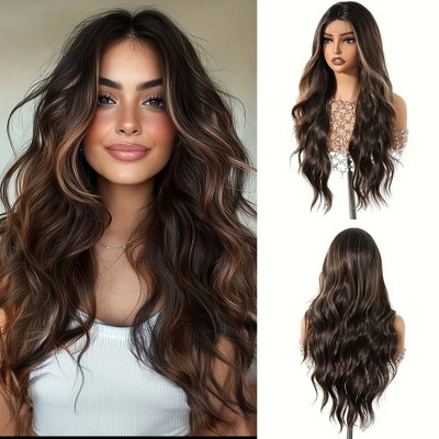 Jessie's Wig 26 Inch Wavy Wig Synthetic Wig Hight Brown 1 Pc/Pack