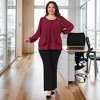 Women's Plus Size Layered Panel Flowy Crew Neck Long Sleeve Dressy Work Chiffon Blouse - Agnes Orinda - 3 of 4