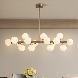 Ludomide 16 Lights Psot-modern Linear Chandelier Rectangle Pendant Light with Milky White Glass Globe Lampshade for Dining Room Kitchen Island - 1 of 4