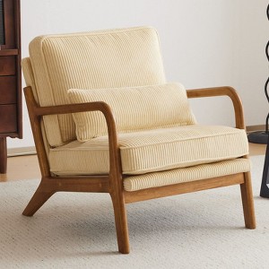 Karl Home Mid Century Solid Wood Accent Chair Upholstered Armchair with an Extra Pillow - 1 of 4