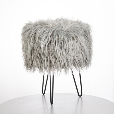 Patrice Faux Fur Stool Gray - Buylateral