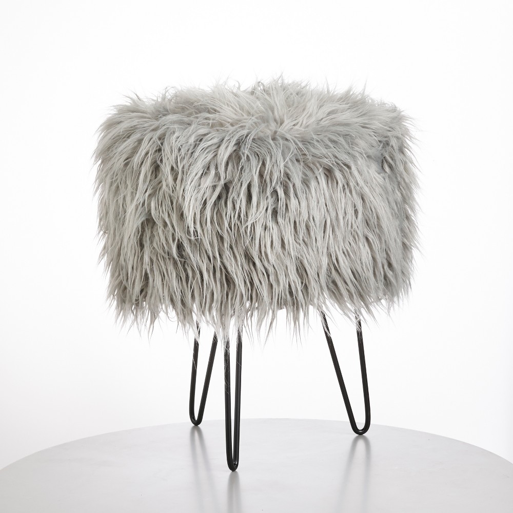 Photos - Chair Patrice Faux Fur Stool Gray - Buylateral