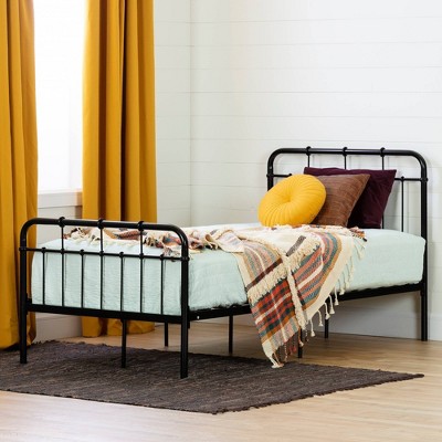Black Twin Metal Platform Bed with Headboard and Slats