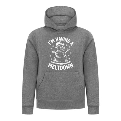 Everyday Kids Christmas Collection I’m Having a Meltdown Pullover Hoodie – Funny Snowman Holiday Sweatshirt - Charcoal Gray