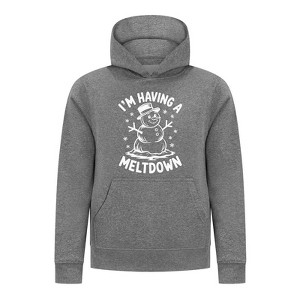 Everyday Kids Christmas Collection I’m Having a Meltdown Pullover Hoodie – Funny Snowman Holiday Sweatshirt - Charcoal Gray - 1 of 2