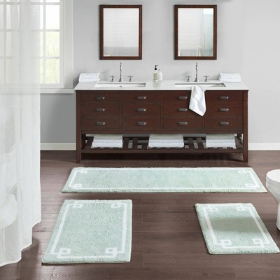 Seafoam Cotton Tufted Bath Rug with White Border