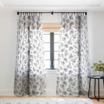 Emanuela Carratoni Floral Line Art Single Panel Sheer Window Curtain - Deny Designs