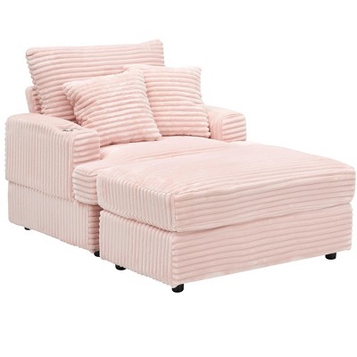 NicBex Corduroy Accent Chair with Ottoman Set,Upholstered Armchair with Cup Holder,Modular Single Sofa with Footrest for Bedroom,Living Room