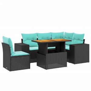 vidaXL 6 Piece Patio Sofa Set with Cushions Black Poly Rattan - 1 of 4