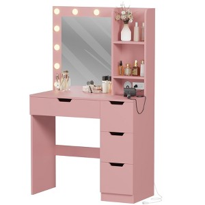 GustoWave Makeup Vanity Desk with Mirror & Lights, Girls Vanity Table with 4 Drawers, Small Dressing Table for Bedroom, Teens & Women - 1 of 4