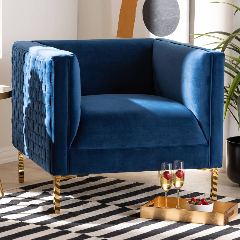 Seraphin Velvet Upholstered Chair Blue/Gold - Baxton Studio, 4 of 11