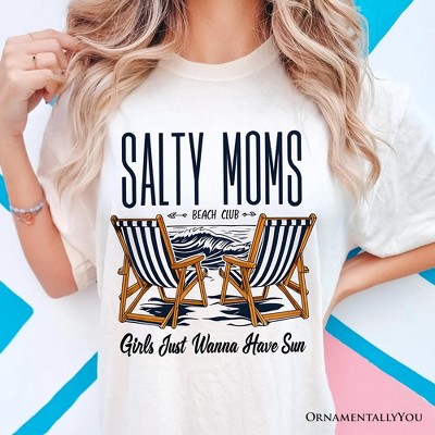 Salty Moms Beach Club T-Shirt, Retro White Tee for Cool Summer Mothers| OrnamentallyYou