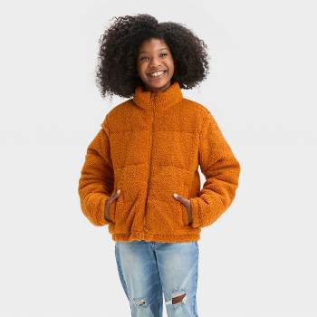 Girls' Solid Fleece Cropped Puffer Jacket - art class™