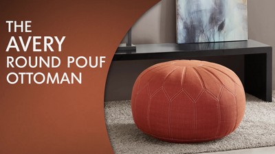 Seaweed Green Avery Oversized Round Pouf Ottoman with Polystyrene Beads