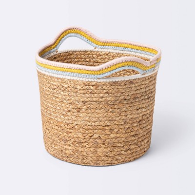 mDesign Round Nursery Storage Basket with Handles Fabric Children’s Room and 