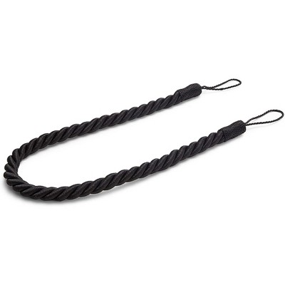 Black Cotton Rope Curtain Tiebacks with Metal Hooks, 26" Set of 4