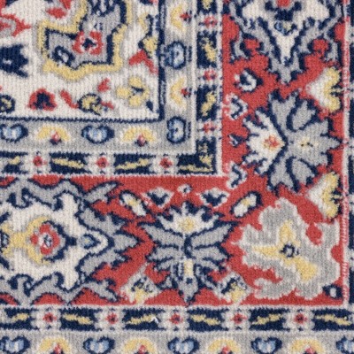Ivory and Red Synthetic Traditional Medallion Area Rug
