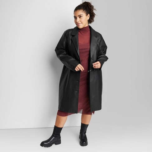 Bershka faux leather trench coat in burgundy