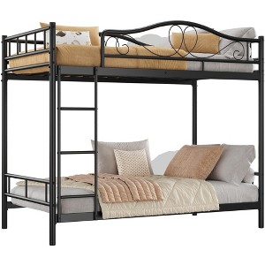 Bunk Bed Twin Over Twin, Twin Bunk Bed with Ladde & Full-Length Guardrails, Heavy Duty Metal 400 LBS Weight Capacity - 1 of 4