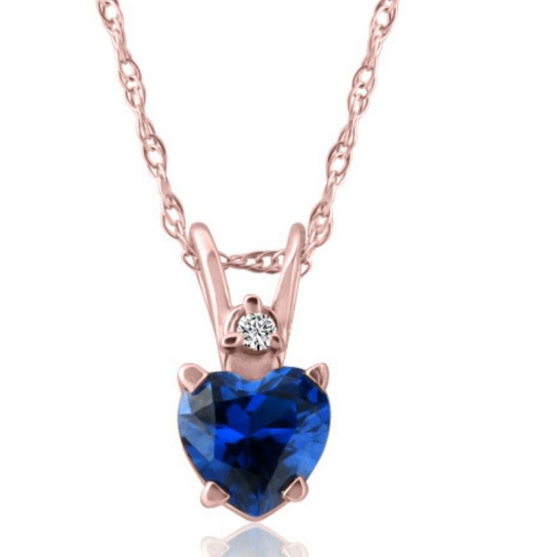 Pompeii3 14k White, Yellow, or Rose Gold Diamond & Blue Sapphire Heart Pendant Necklace, 1 of 4