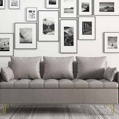3-Seater Sofa with Lift-Up Storage Chaise, 5 Pillows, Modern Couch for Living Room or Bedroom, Hand-Stitched