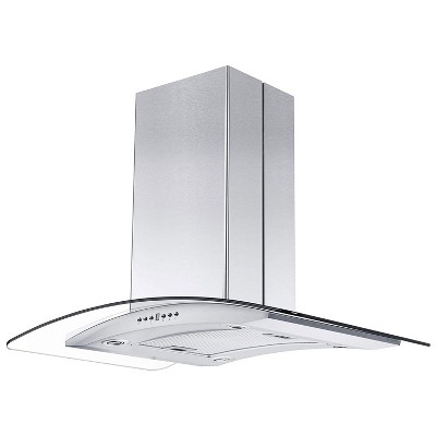  ZLINE GL14i-36 400 CFM 36 Inch Middle Island Mount Ductless Range Hood with 4 Speed Motor and LED Lights, Stainless Steel and Glass Style 