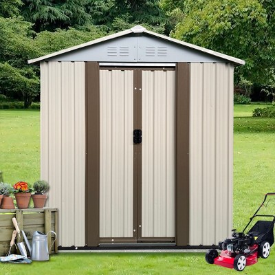 5FTx3FT Outdoor Waterproof Metal Garden Tool Storage Shed,Backyard Apex Roof Garden Shed with Aluminum Alloy Frame and Sliding Doors-Coolbibila