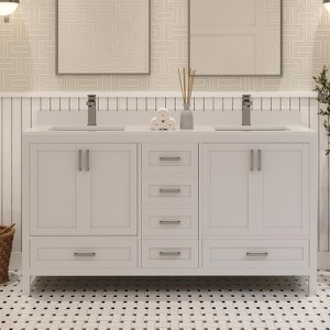 Rooh Solid Wood Bathroom Vanity with White Quartz Countertop & Undermount Sink | Handcrafted Luxury by Artisans - 1 of 4