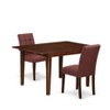 East West Furniture 3 Piece Mid Century Dining Set consists A Wooden Table and 2 Burgundy Faux Leather Mid Century Modern Dining Chairs, Mahogany - 2 of 4