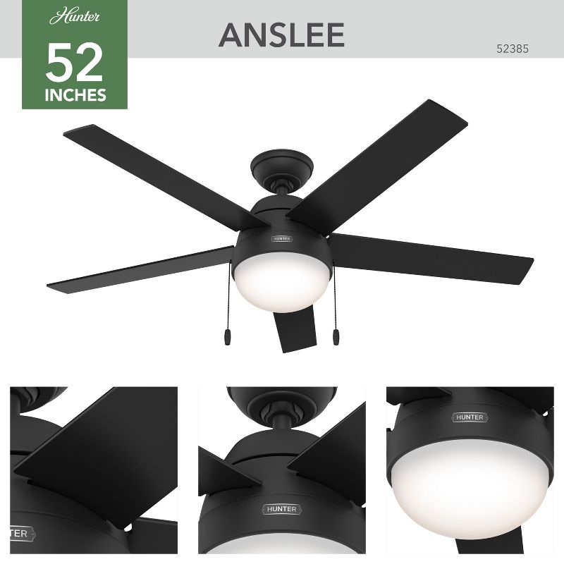 52&#34; Anslee Ceiling Fan with Light Kit and Pull Chain (Includes LED Light Bulb) Matte Black - Hunter Fan, 2 of 12