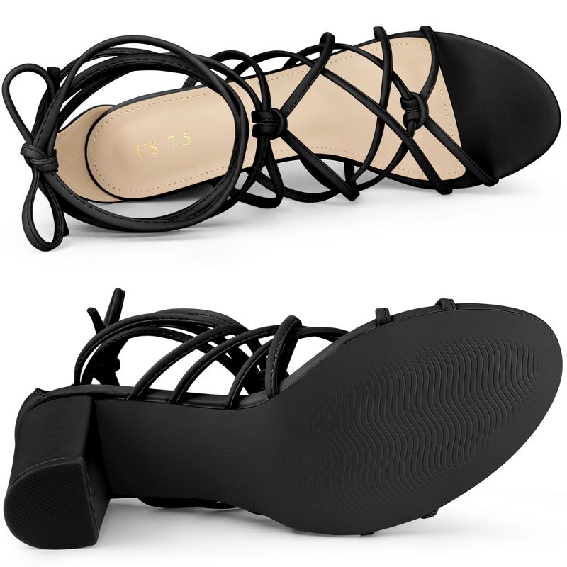 Allegra K Women's Open Toe Knots Strap Lace Up Chunky Heels Sandals, 4 of 6