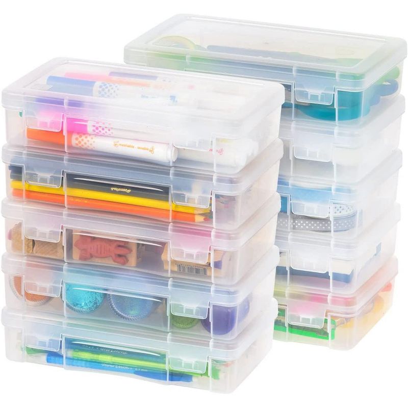 IRIS USA 10Pack Plastic Storage Containers with Latching Lid for Pencil Box, Lego, Crayon, Stackable, 1 of 9