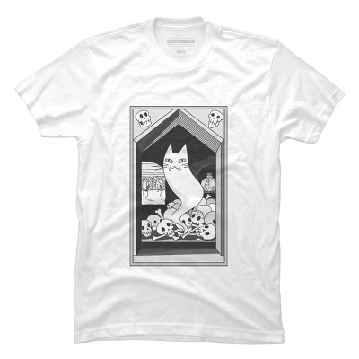 Men's Design By Humans Ghost cat the Keeper of the Crypt By runcatrun T-Shirt