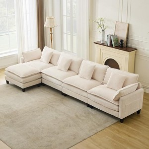 Modular Corduroy Sectional Sofa with Ottoman - 3/4 Seater, Deep Seat Cloud Comfort, Easy Assembly, Living Room & Lounge - 1 of 4
