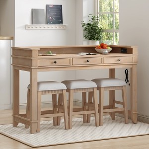 4-Piece Dining Set with 3 Storage Drawers, Kitchen Table and 3 Stools - 1 of 4