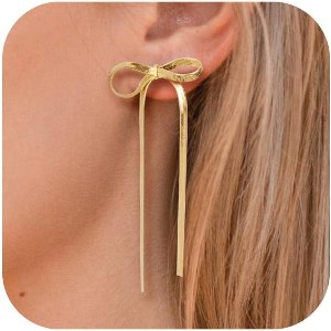 Bow Earrings for Women, 18K Gold Plated Bow Stud Earrings Bow Dangle Drop Earrings Ribbon Earrings Trendy Prom Earrings Gold Earrings for Women - 1 of 4