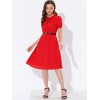 INSPIRE CHIC Women's Peter Pan Collar Tie Neck Short Sleeve A-Line Elegant Belted Floral Dress - 2 of 4