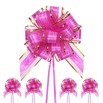 Unique Bargains Plastic Tree Stripes Gold Edge Large Satin Pull Bows 12 Pcs