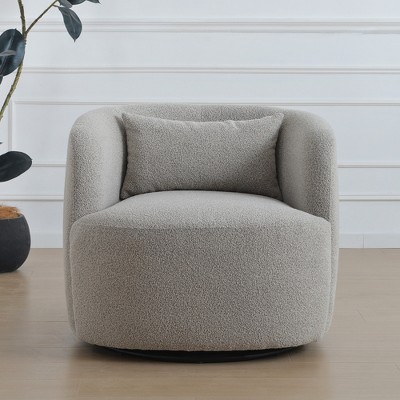 KINWELL 34" Poly Blend Boucle Fabric Upholstered Swivel Armchair