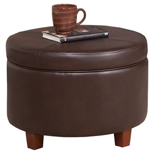 Homepop Large Faux Leather Round Storage Ottoman - Chocolate Brown