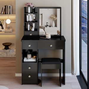 APRILSOUL Left Drawer Desktop Vanity Table and Cushioned Stool, Extra Large Right sliding mirror - 1 of 4