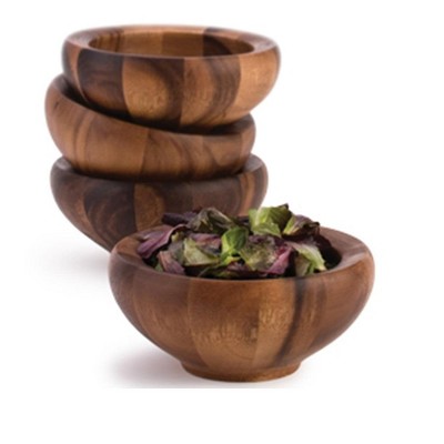 Acacia Wood Stain Resistant Rustic Salad Bowls Set of Four