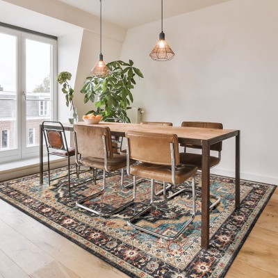 Tiefi Black Multicolor Synthetic Traditional Medallion Area Rug