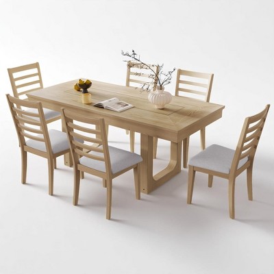 7-Piece Extendable Dining Table Set with Removable Leaf, 60–78" Wooden Table and 6 Upholstered Chairs, Expandable Kitchen Dining Room Furniture